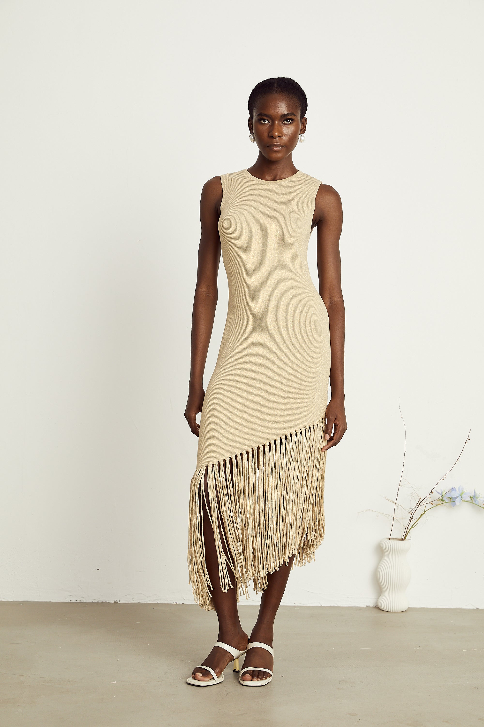 Sophie asimetrik midi elbise