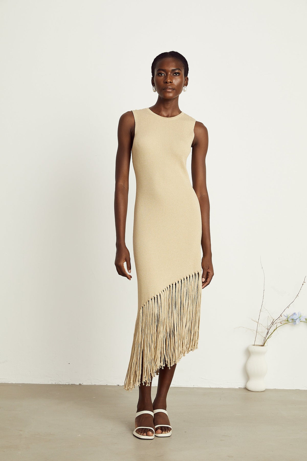 Sophie asimetrik midi elbise