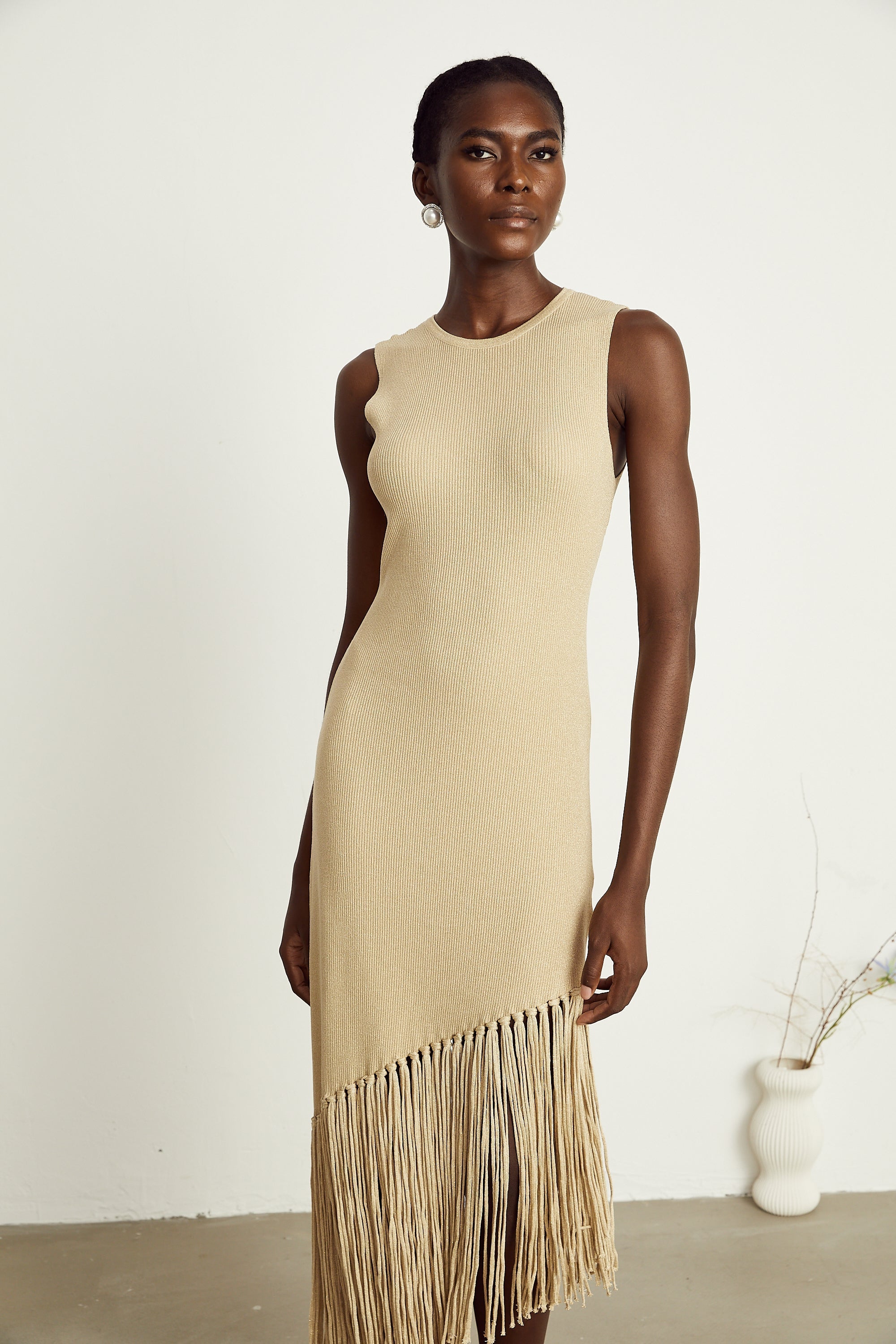 Sophie asimetrik midi elbise