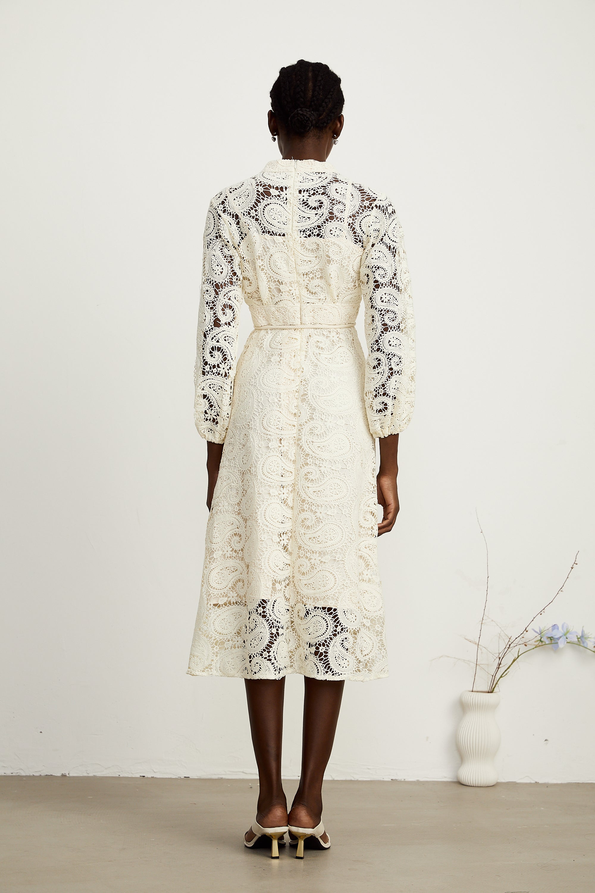 Georgette dantel midi elbise