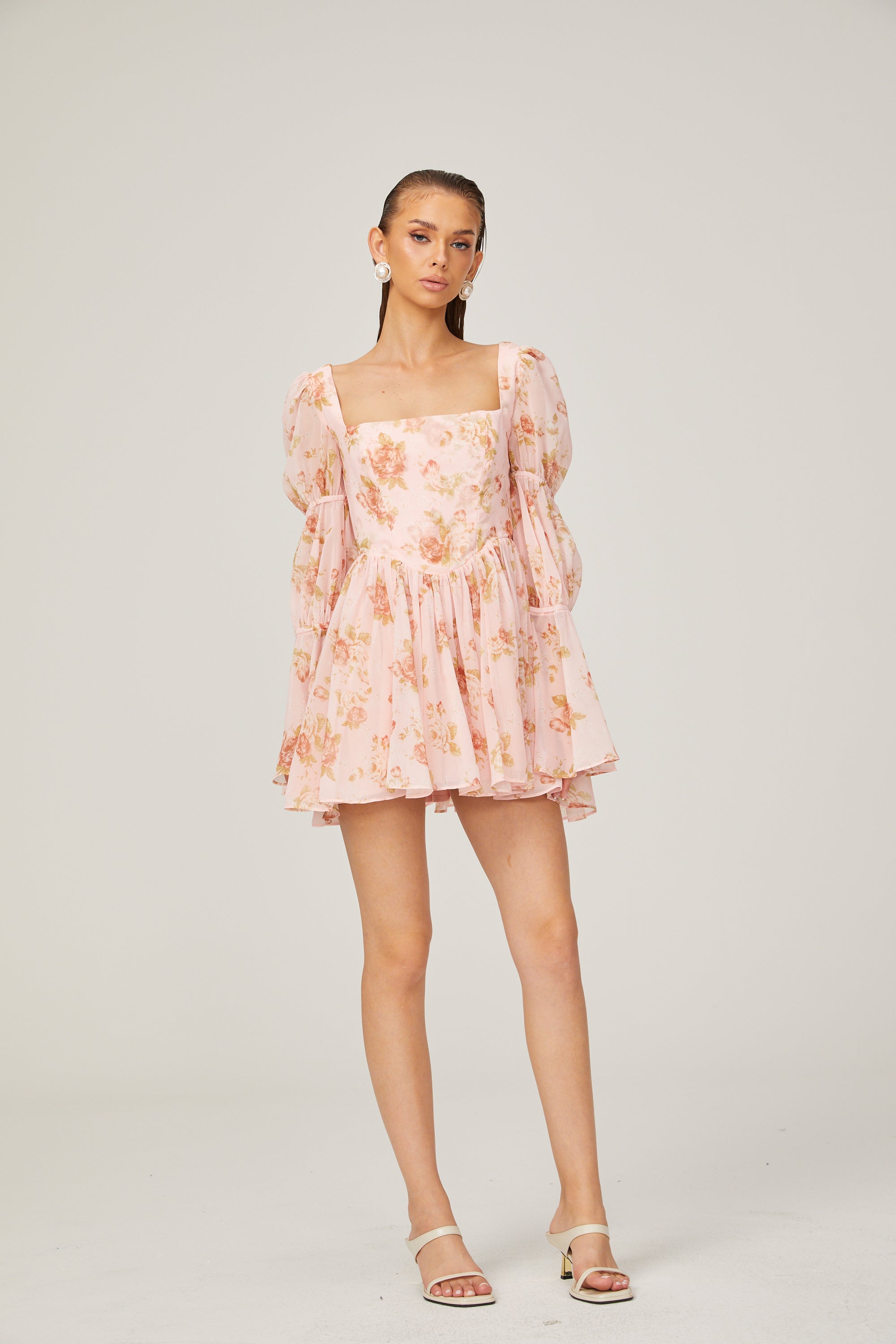 Jeanne çiçek mini elbise