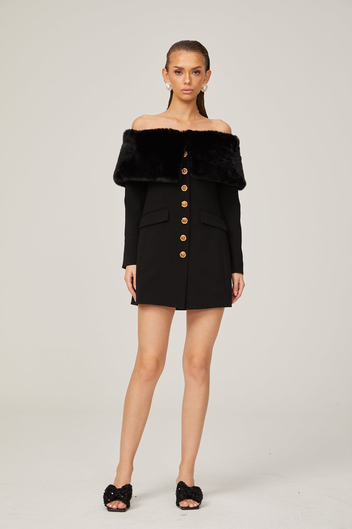 Céline suni kürk mini elbise