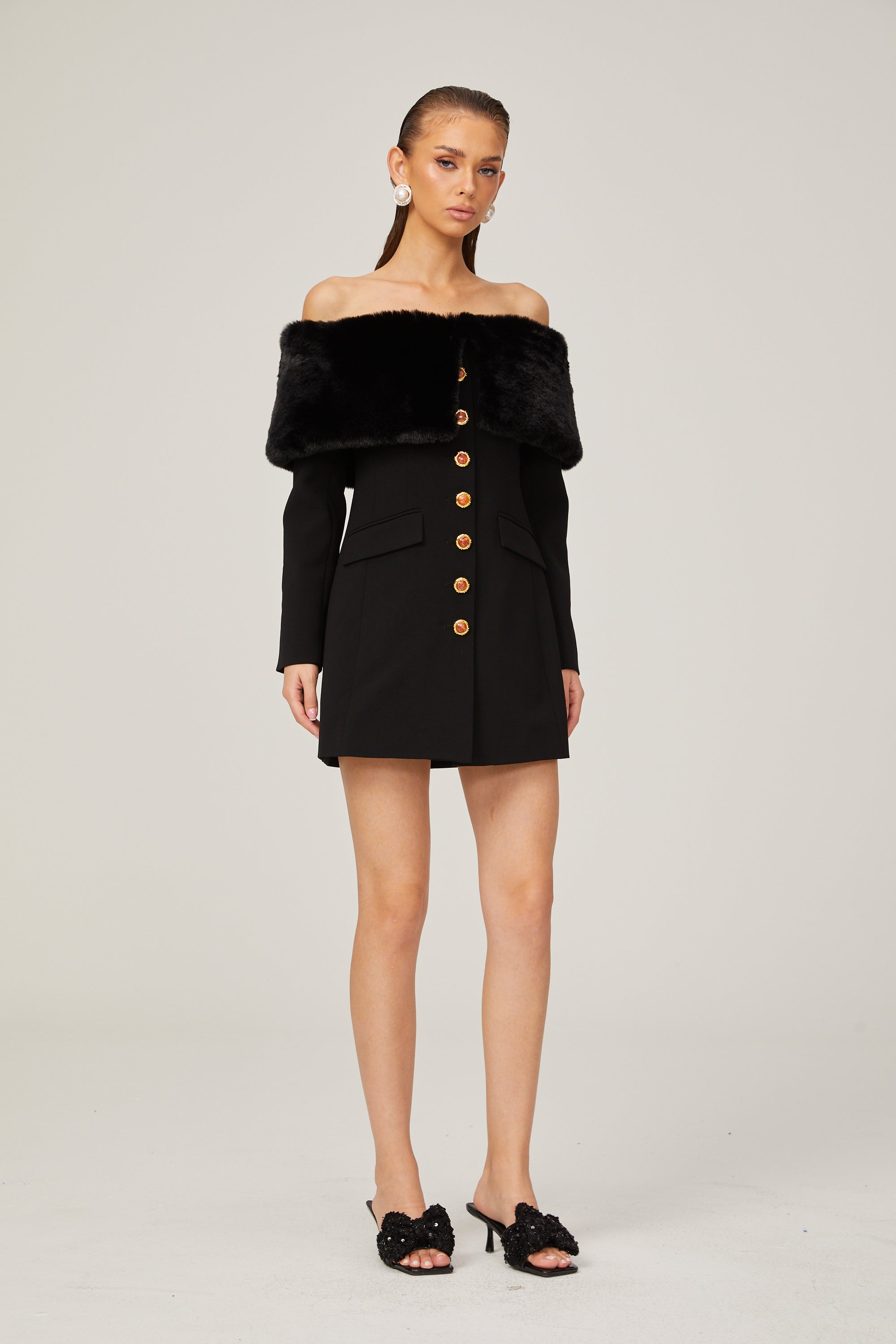 Céline suni kürk mini elbise