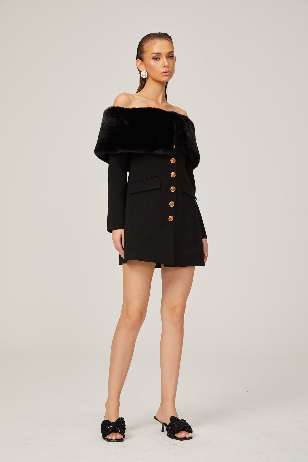 Céline suni kürk mini elbise
