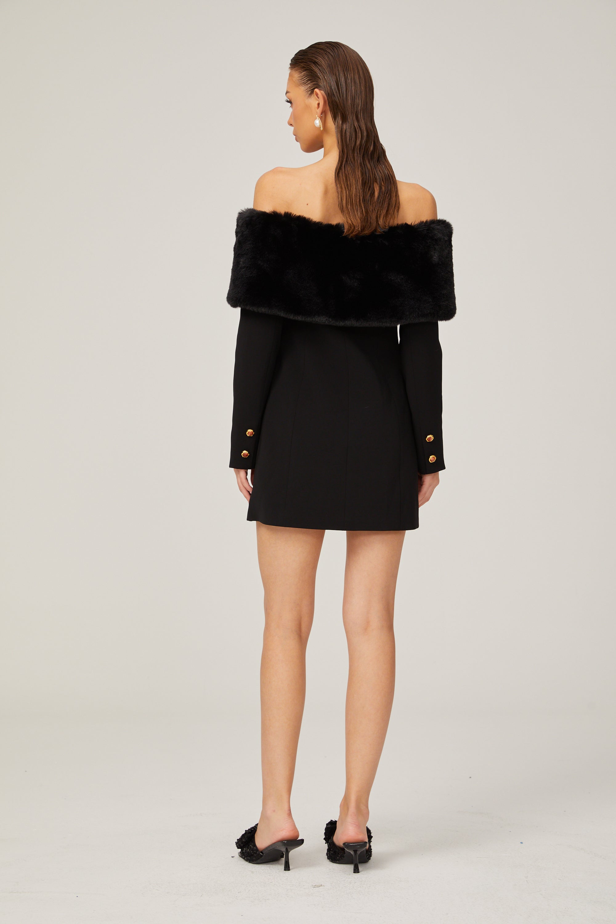 Céline suni kürk mini elbise