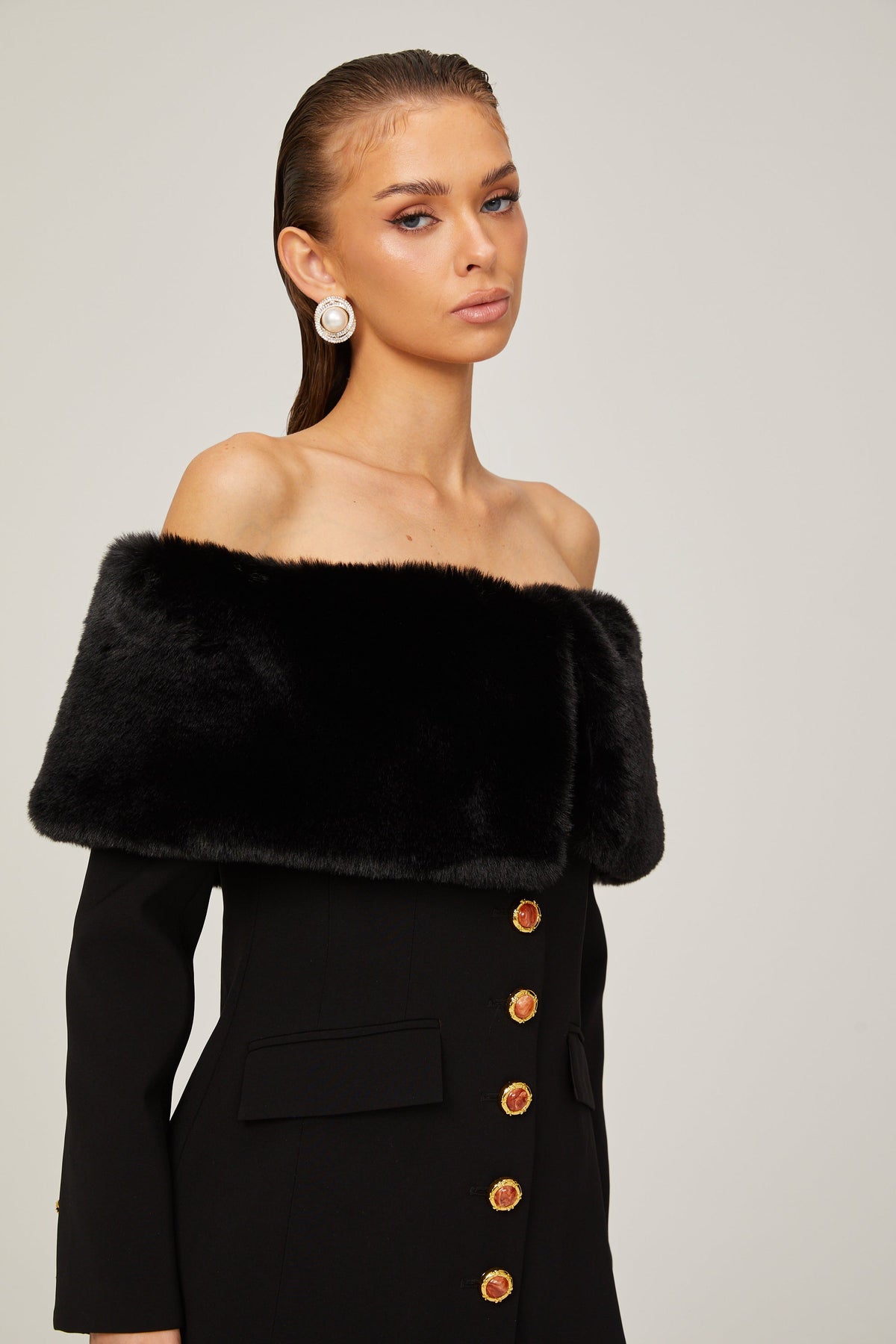 Céline suni kürk mini elbise