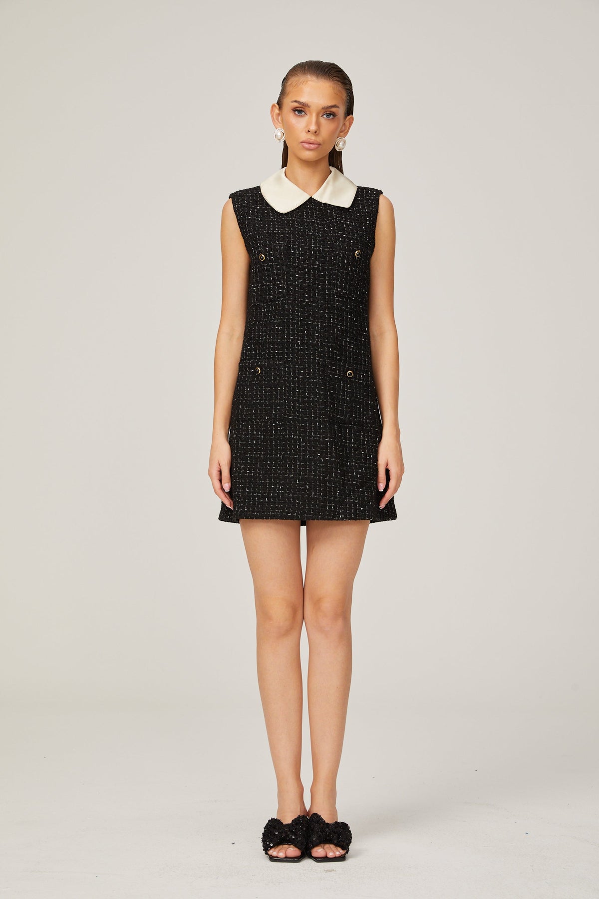 Claudine ekose mini elbise