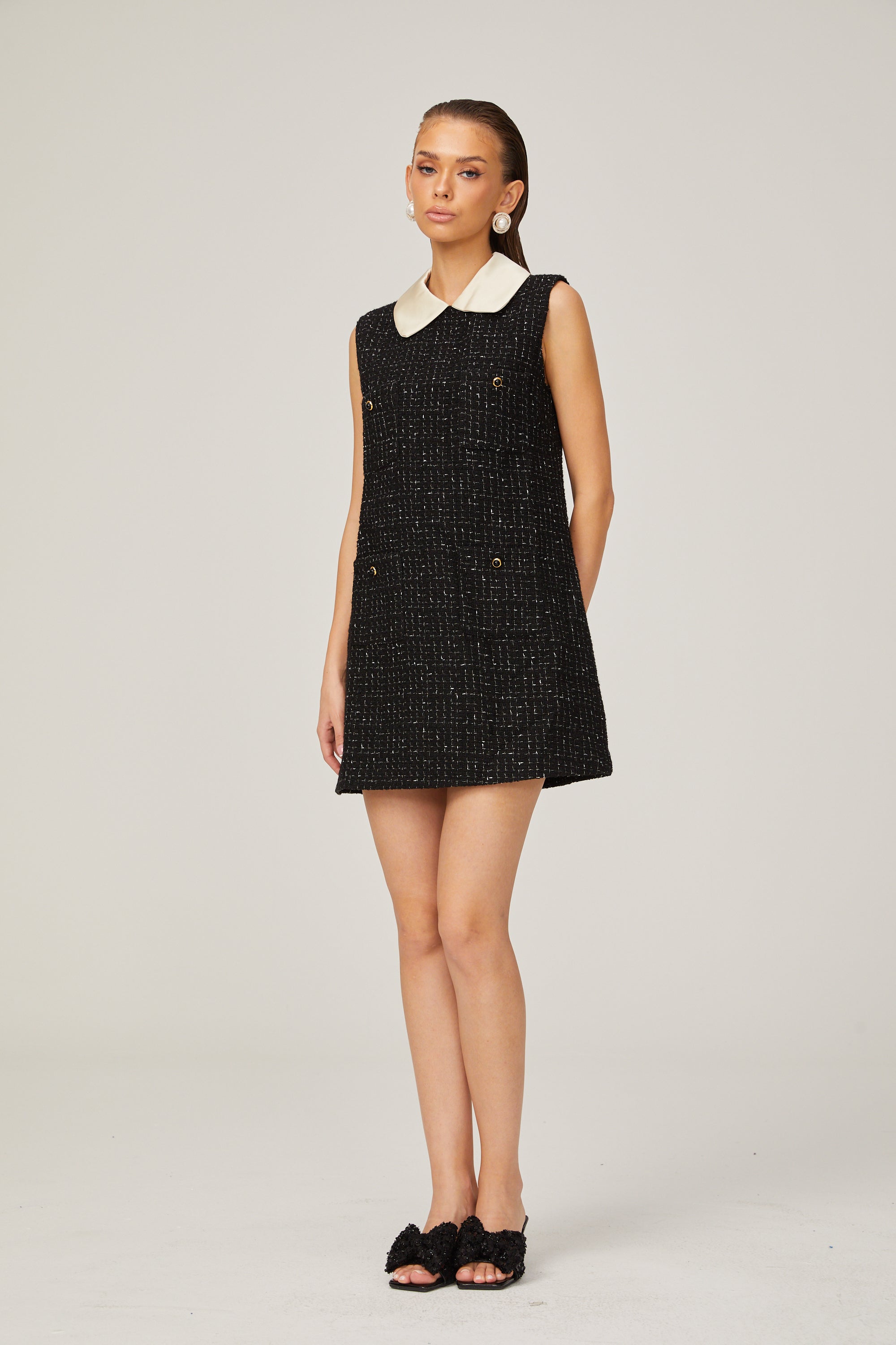 Claudine ekose mini elbise
