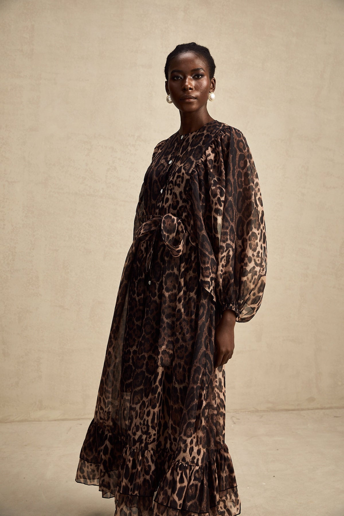 Gisèle leopar midi elbise
