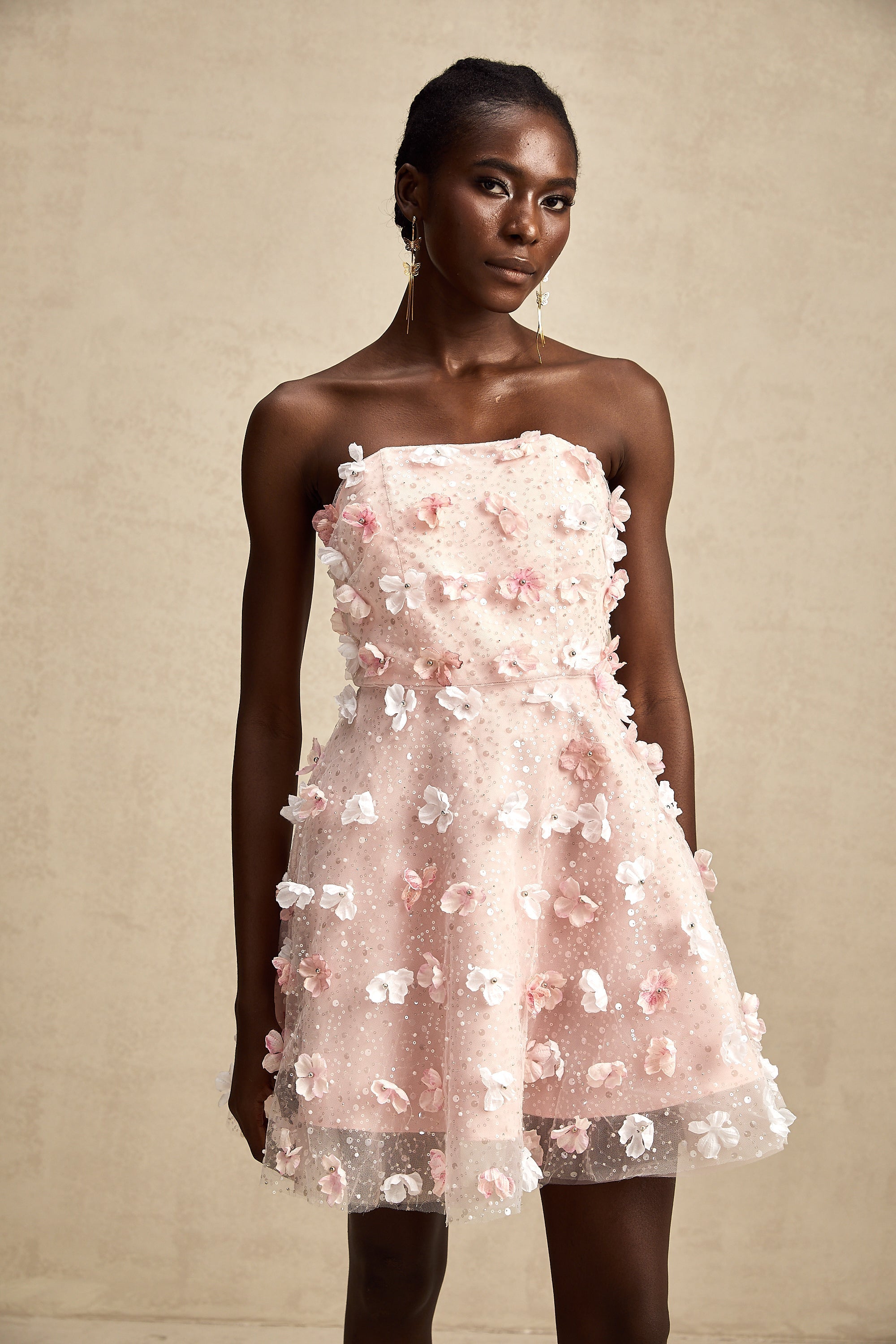 Lilou 3 Boyutlu Petal Kabarık Mini Elbise