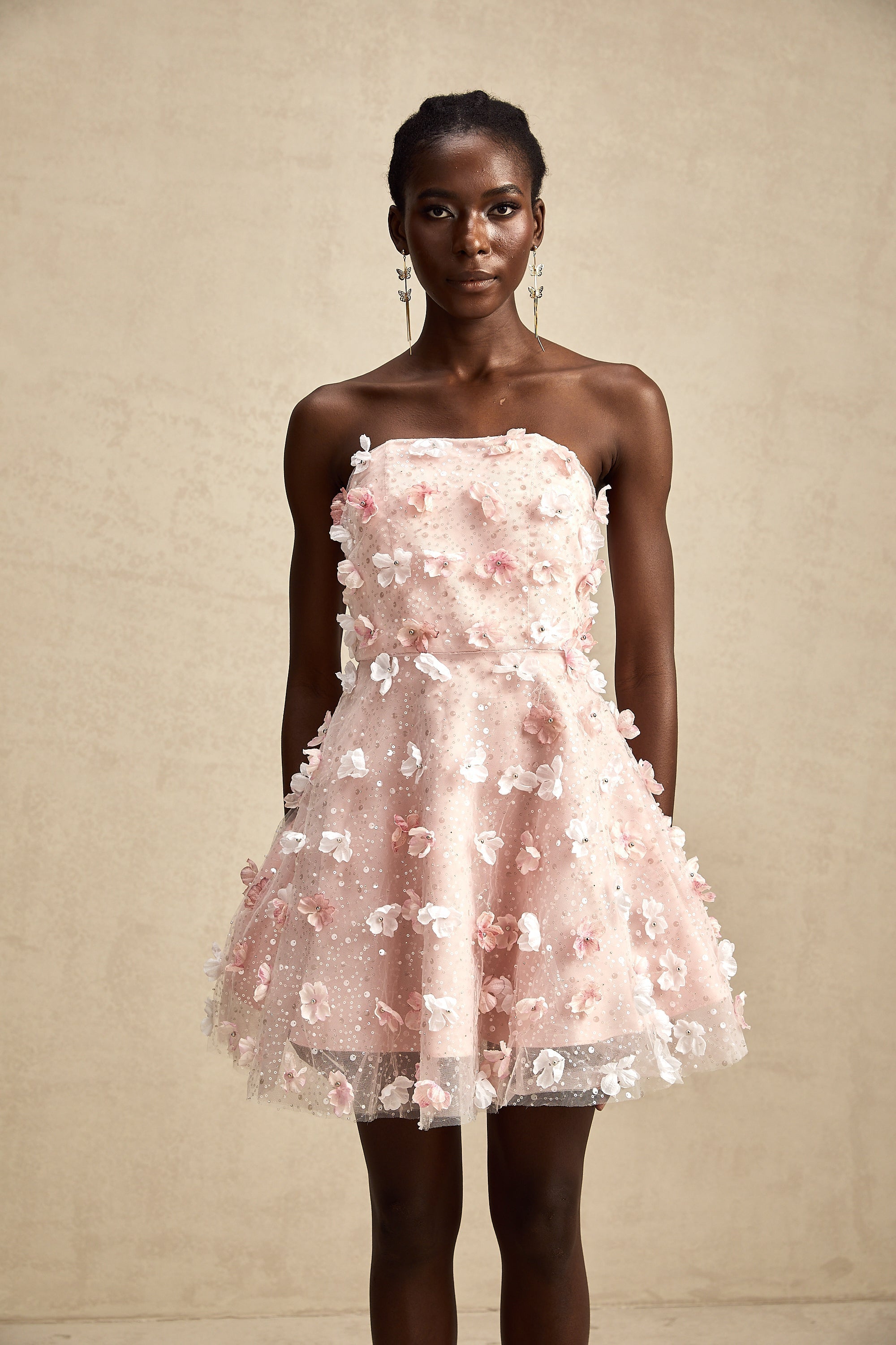 Lilou 3 Boyutlu Petal Kabarık Mini Elbise