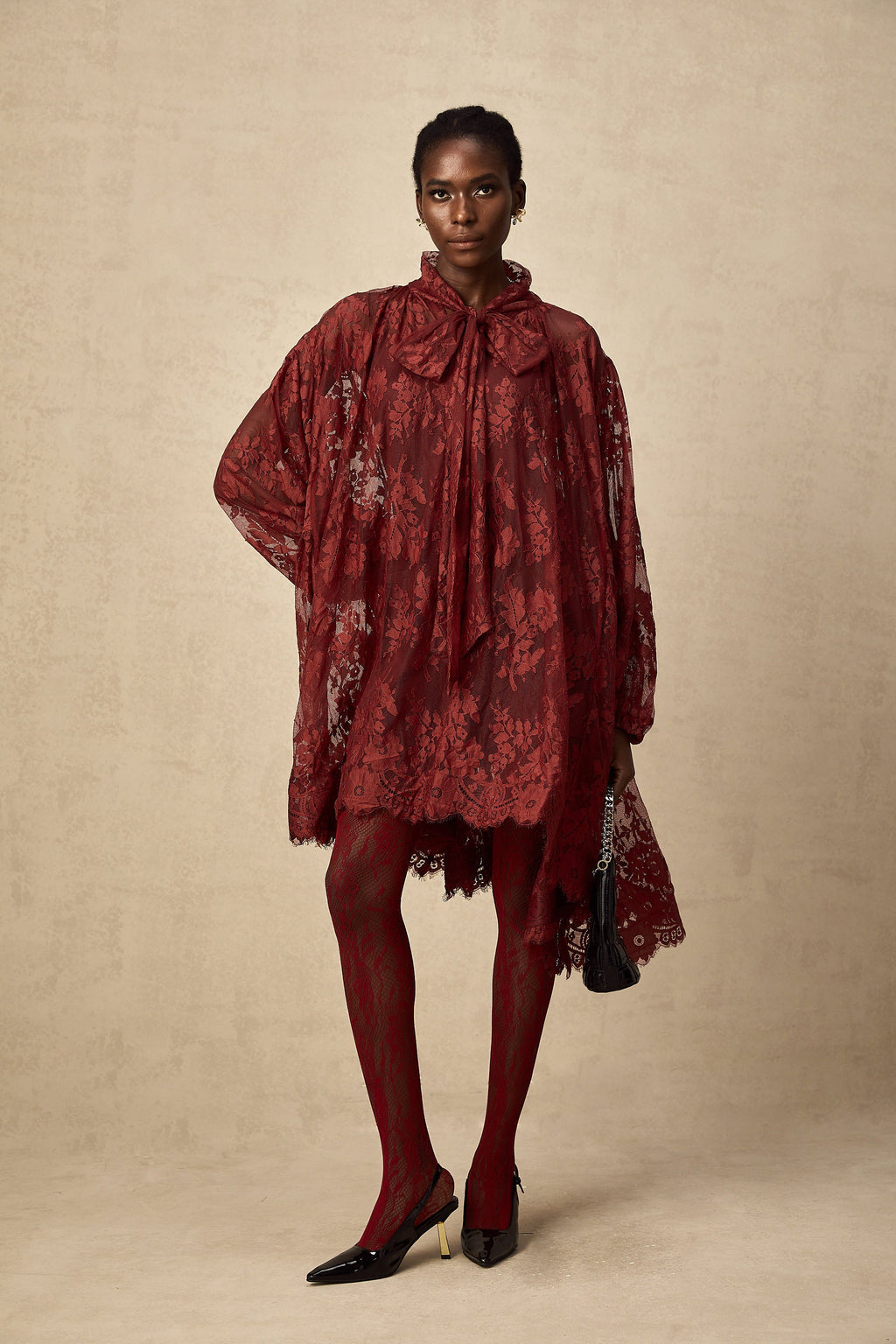 Coline Kırmızı Dantel Oversize Elbise