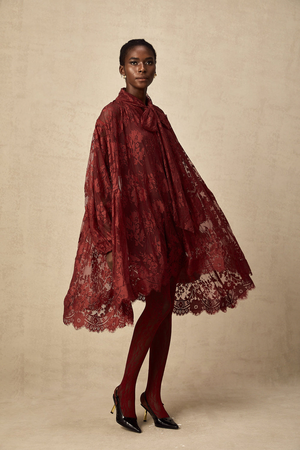 Coline Kırmızı Dantel Oversize Elbise