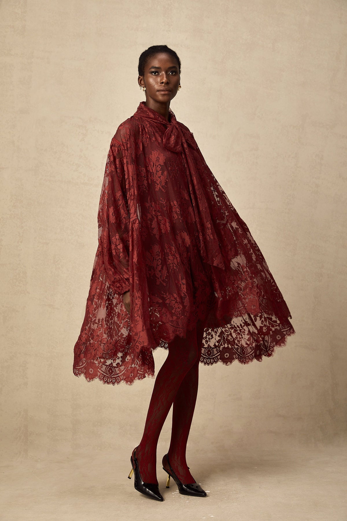 Coline Kırmızı Dantel Oversize Elbise