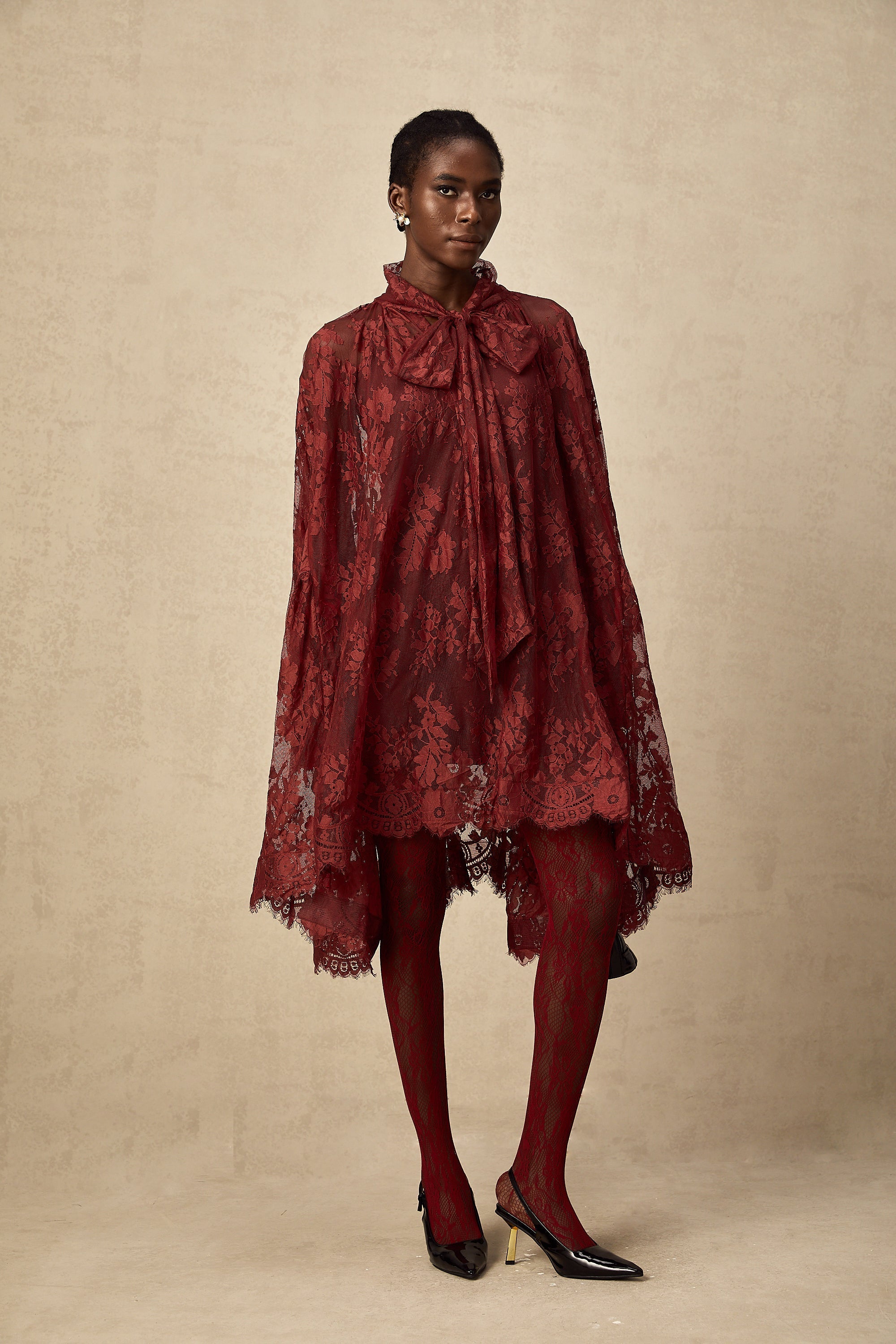 Coline Kırmızı Dantel Oversize Elbise