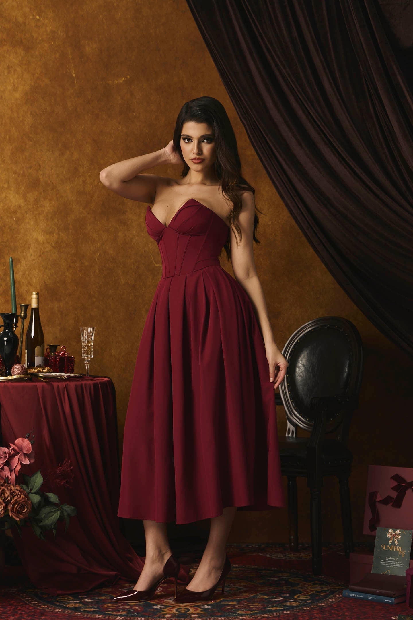 Marina Straplez Korse Midi Elbise