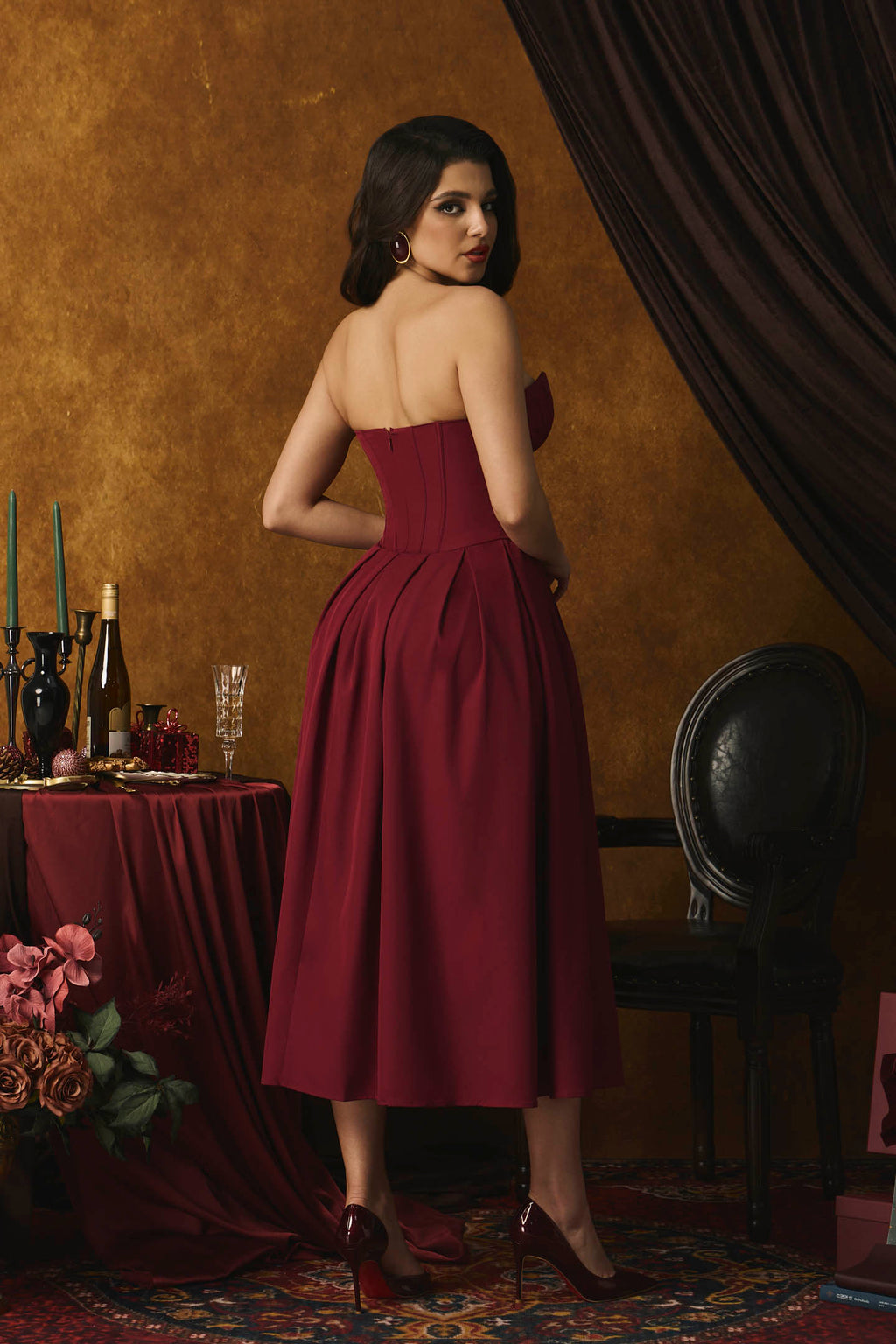 Marina Straplez Korse Midi Elbise