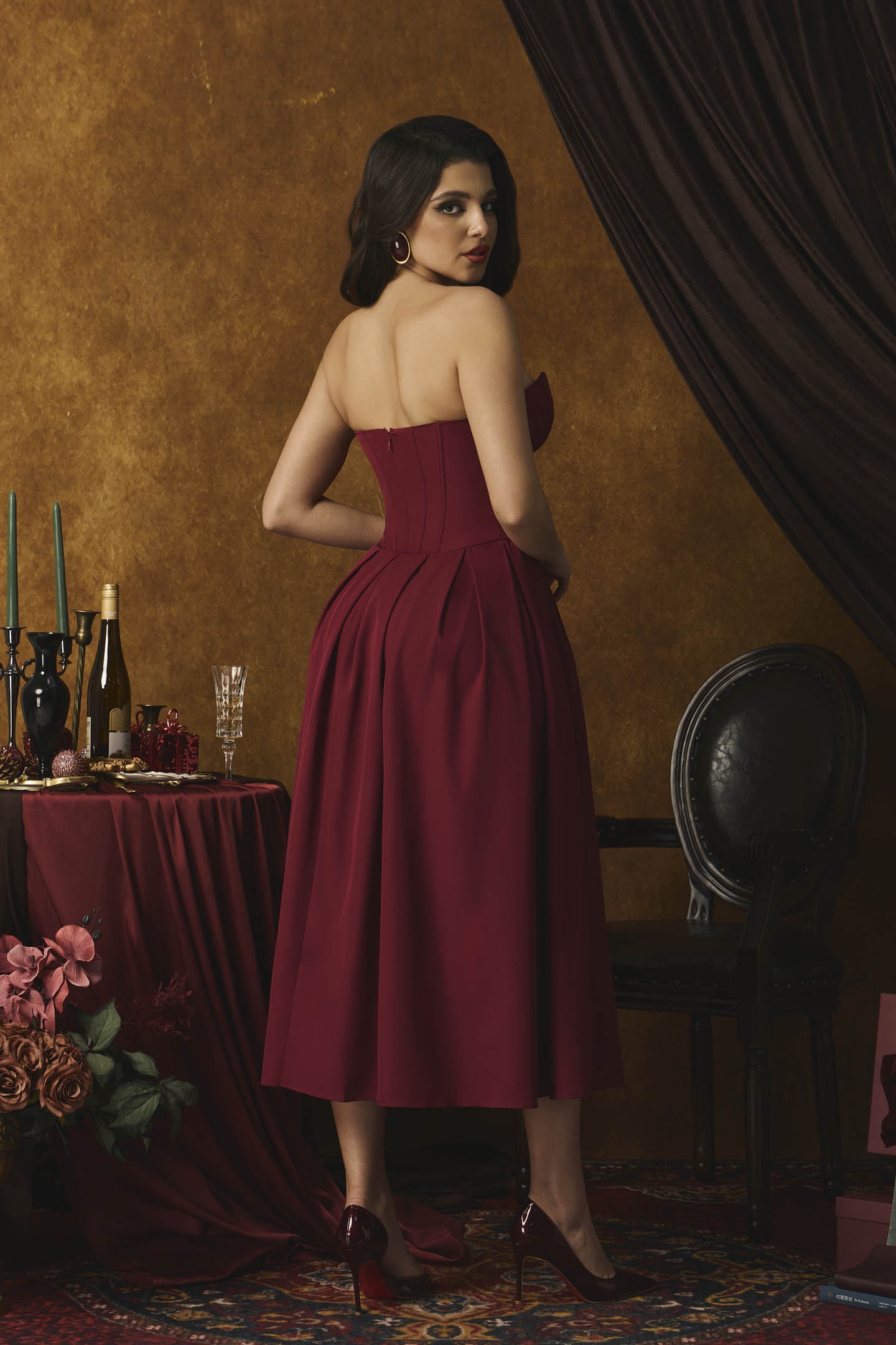 Marina Straplez Korse Midi Elbise