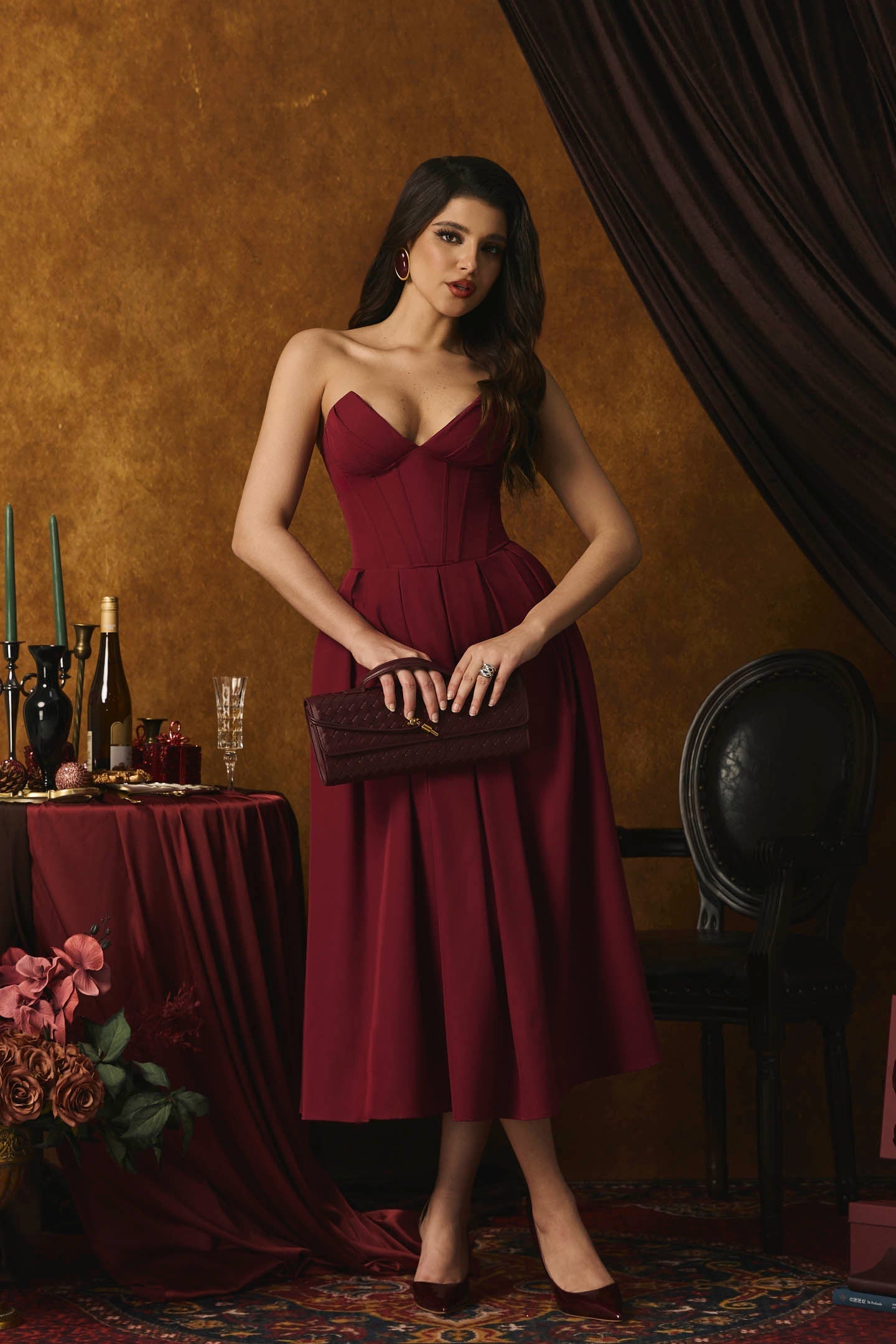 Marina Straplez Korse Midi Elbise