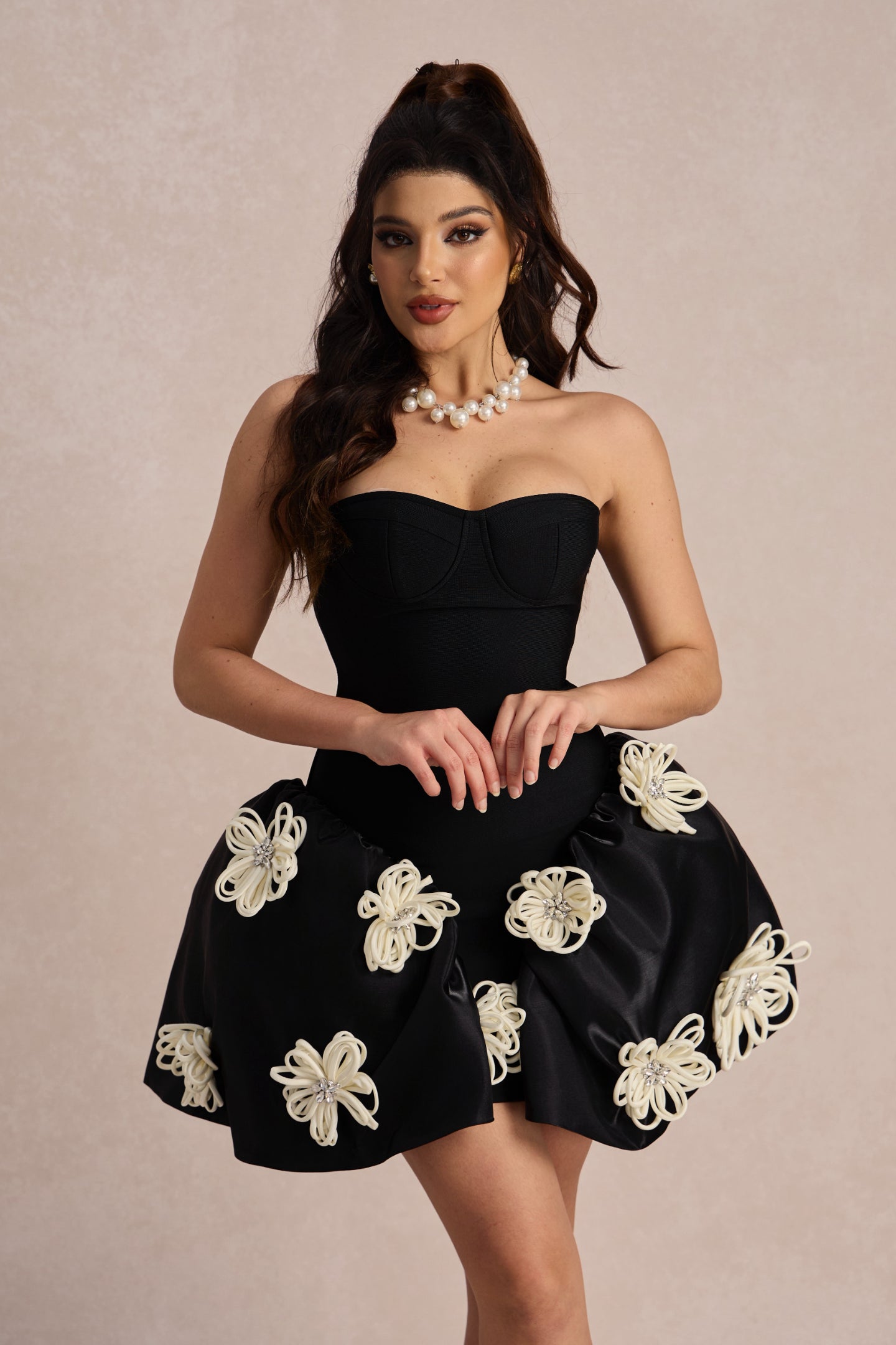 Leona Çiçek Aplikeli Korse Mini Elbise