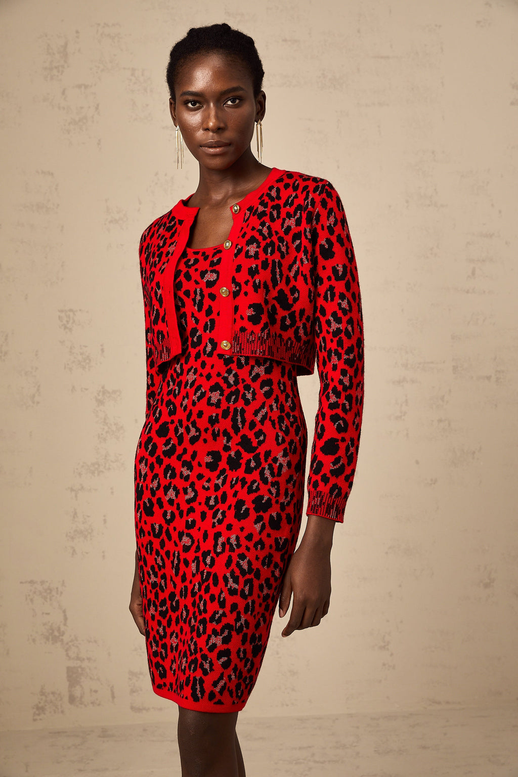 Honorine Kırmızı Leopar Desenli Hırka