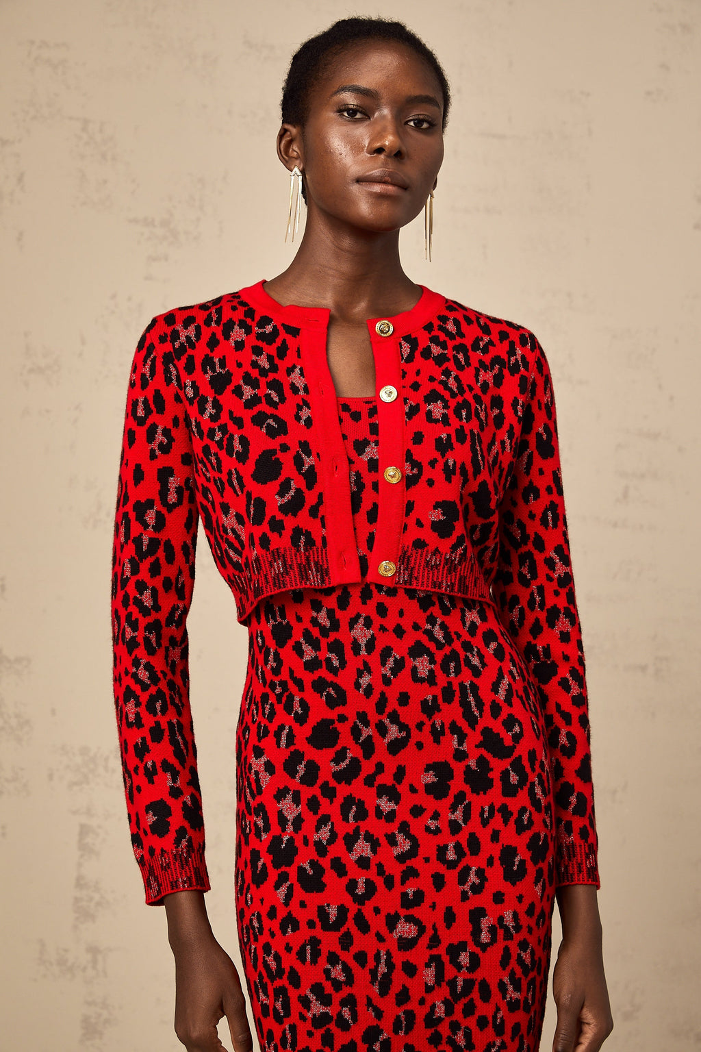 Honorine Kırmızı Leopar Desenli Hırka