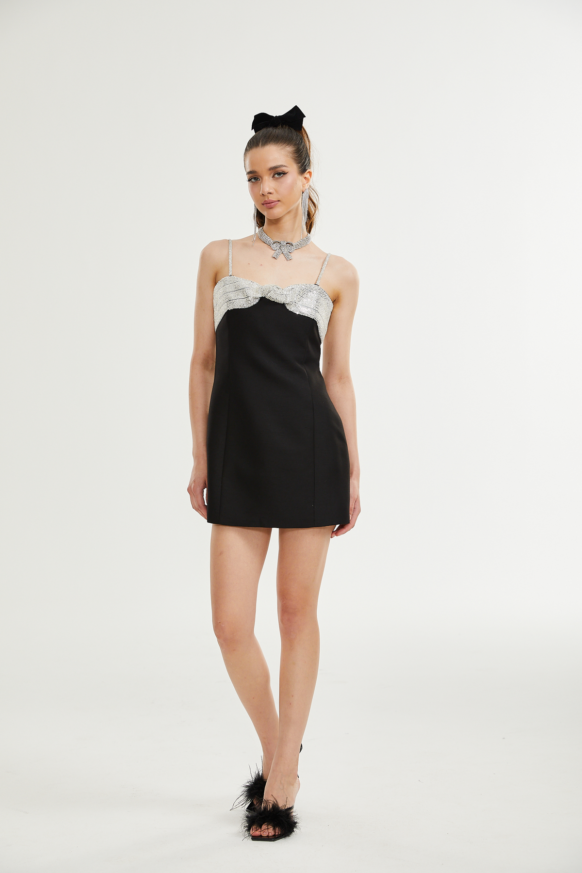 Lourdes fiyonk mini elbise