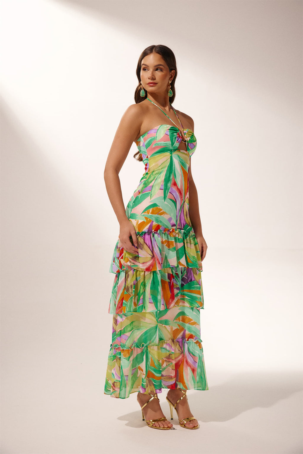 Myra Boyundan Bağlamalı Katlı Uzun Elbise