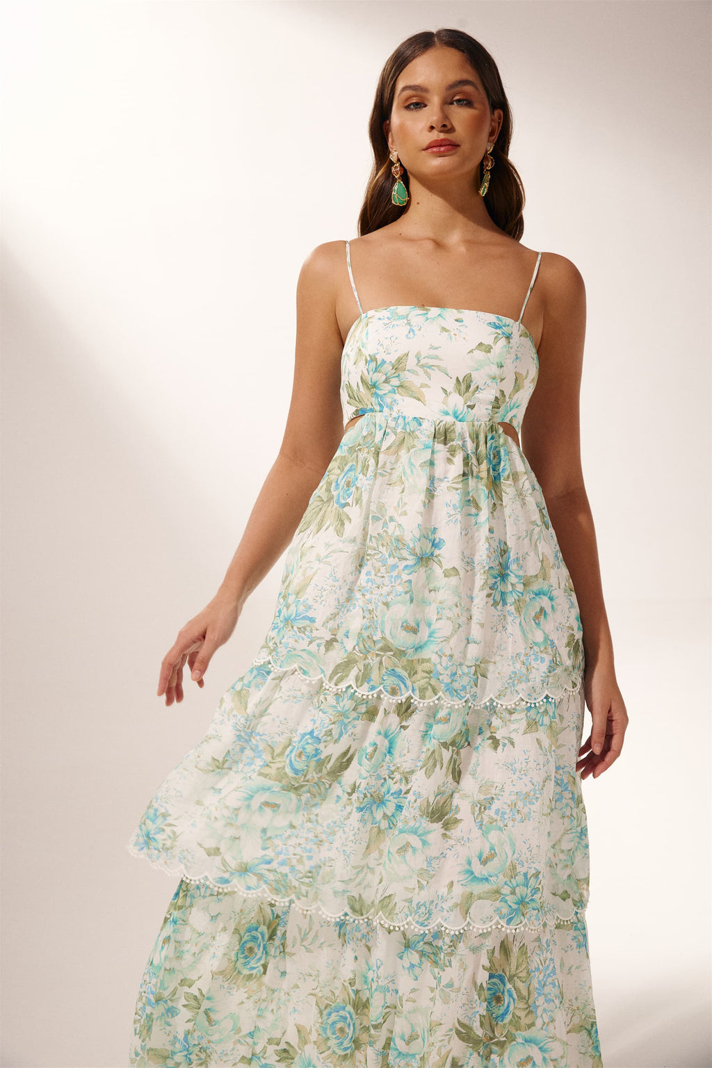 Sabina Baskılı Cut-Out Midi Elbise