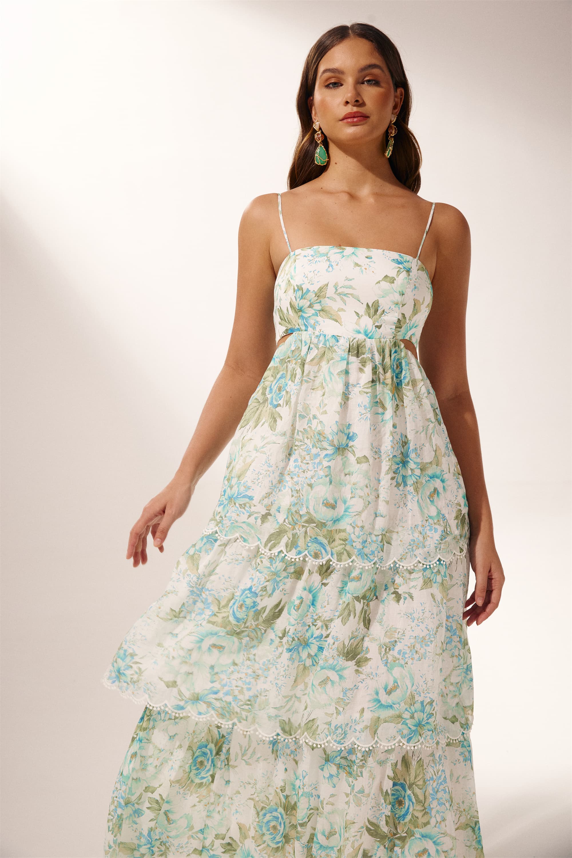 Sabina Baskılı Cut-Out Midi Elbise