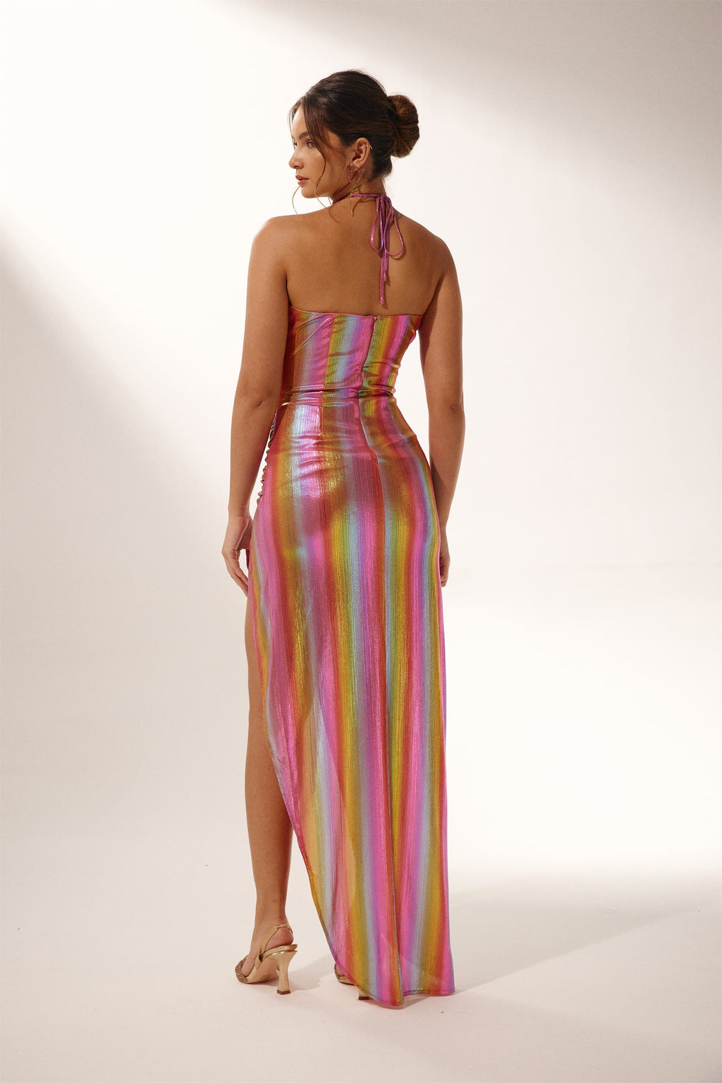 Dana Metalik Yüksek Yırtmaçlı Uzun Elbise