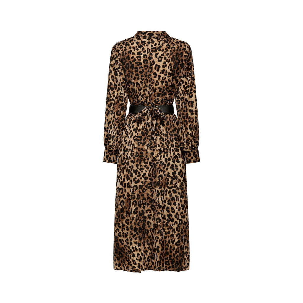 Geneviève leopar midi elbise