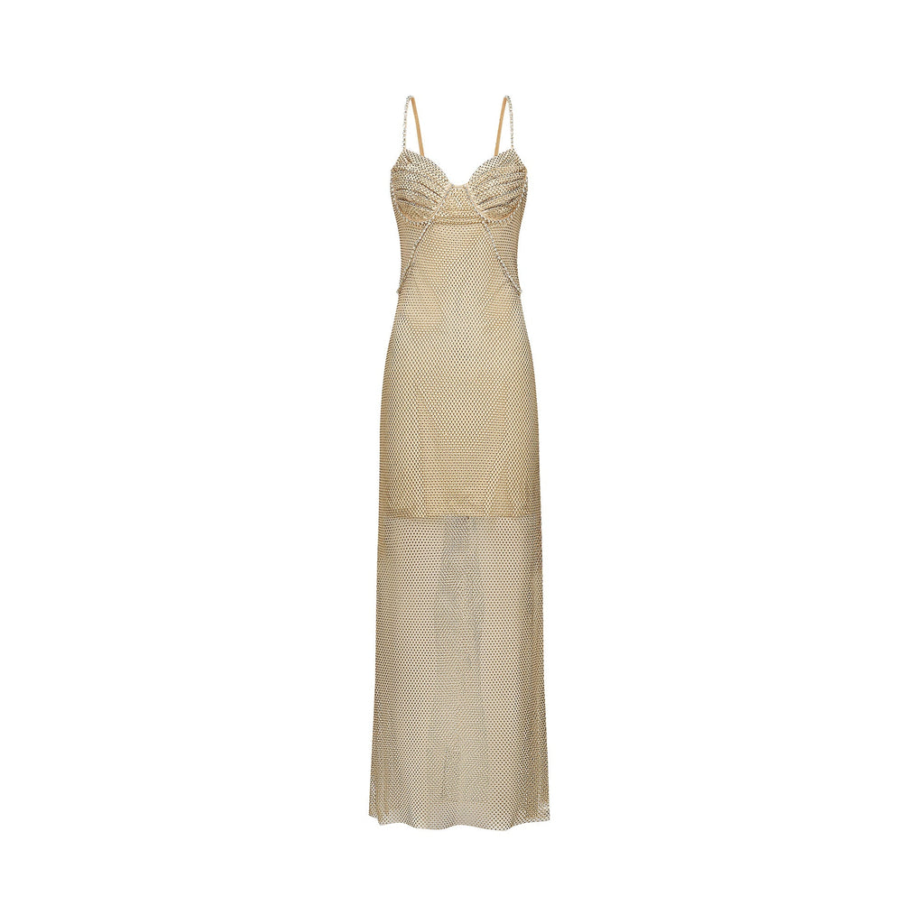 Delphine kristal midi elbise