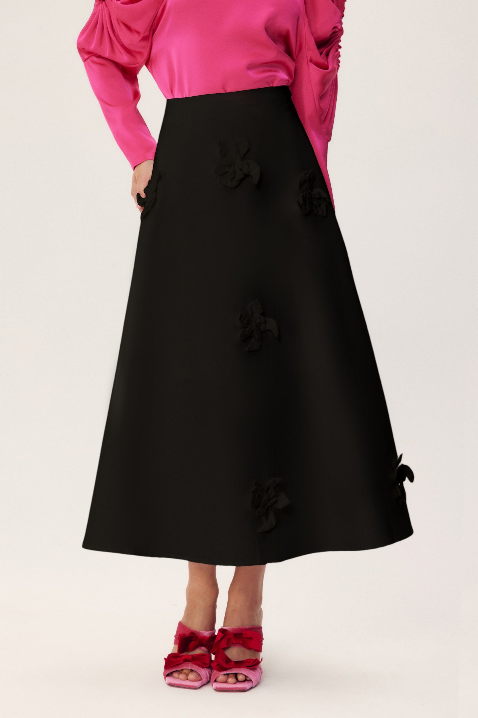 Una Çiçekli A Kesim Midi Etek