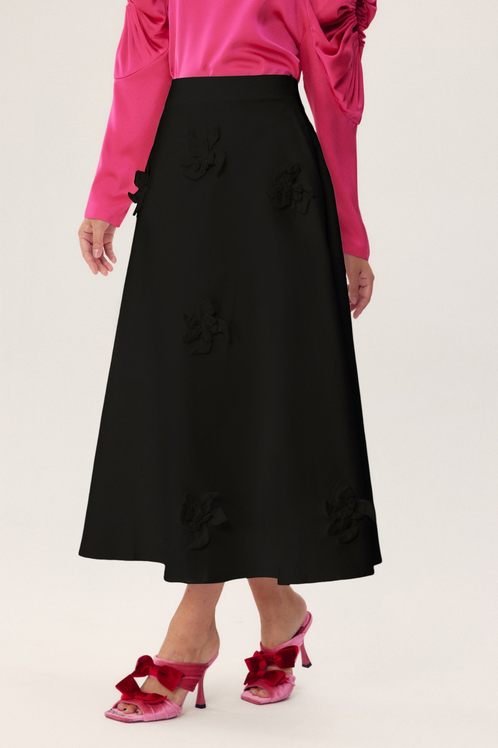 Una Çiçekli A Kesim Midi Etek