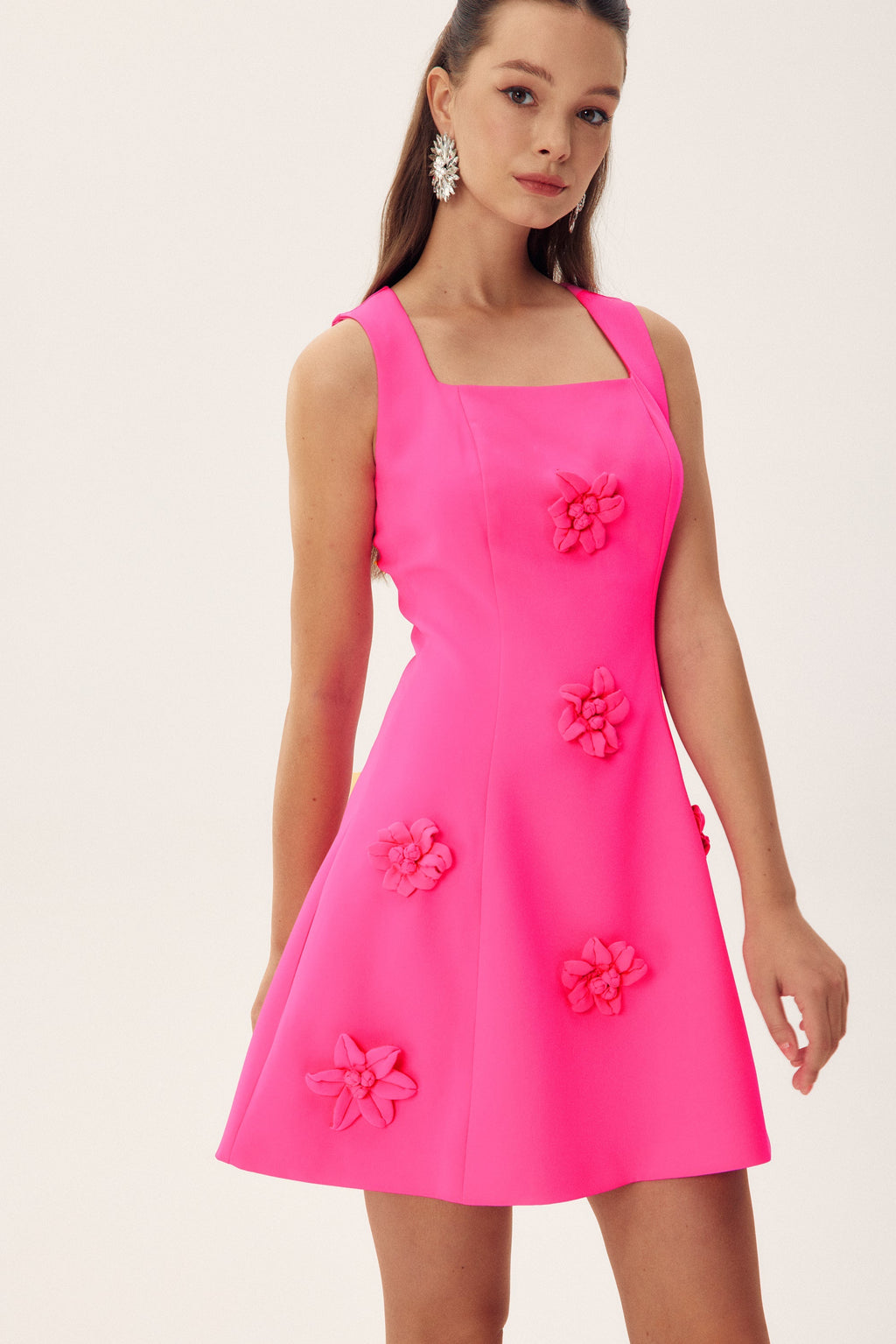 Thera Çiçek Desenli Kare Yaka Mini Elbise