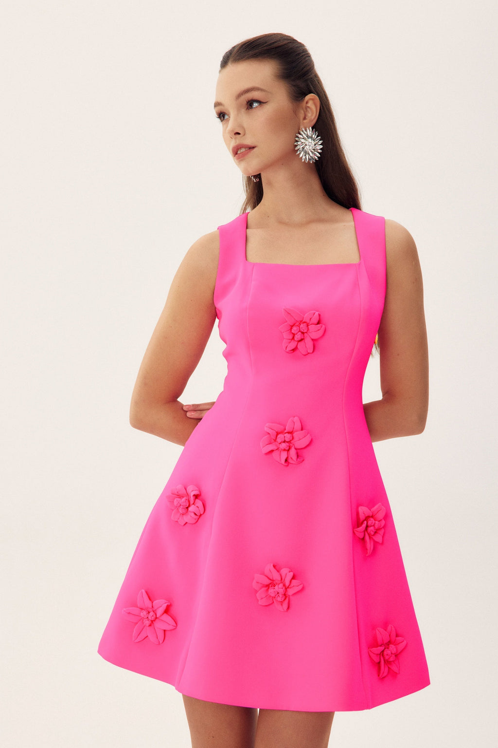 Thera Çiçek Desenli Kare Yaka Mini Elbise