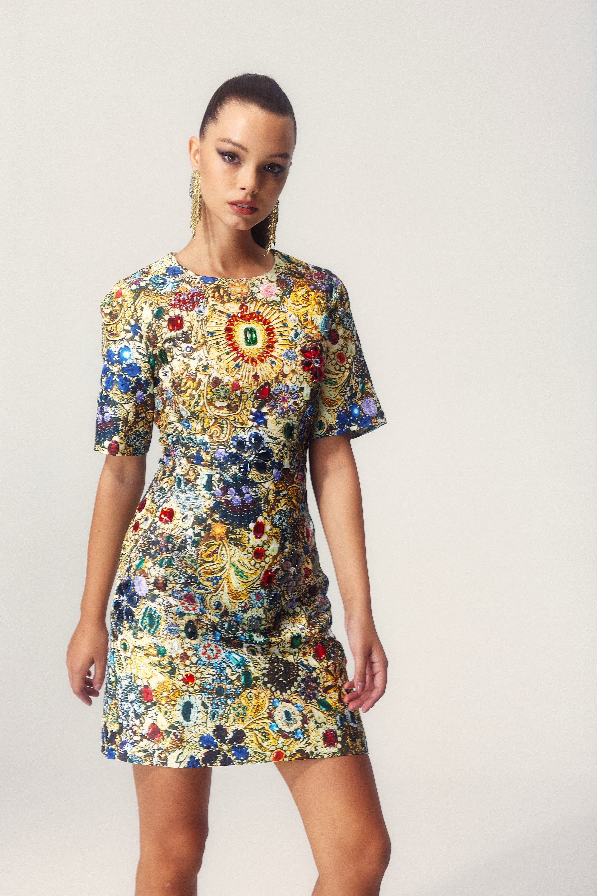 Sabina Taşlı Kısa Kol Mini Elbise