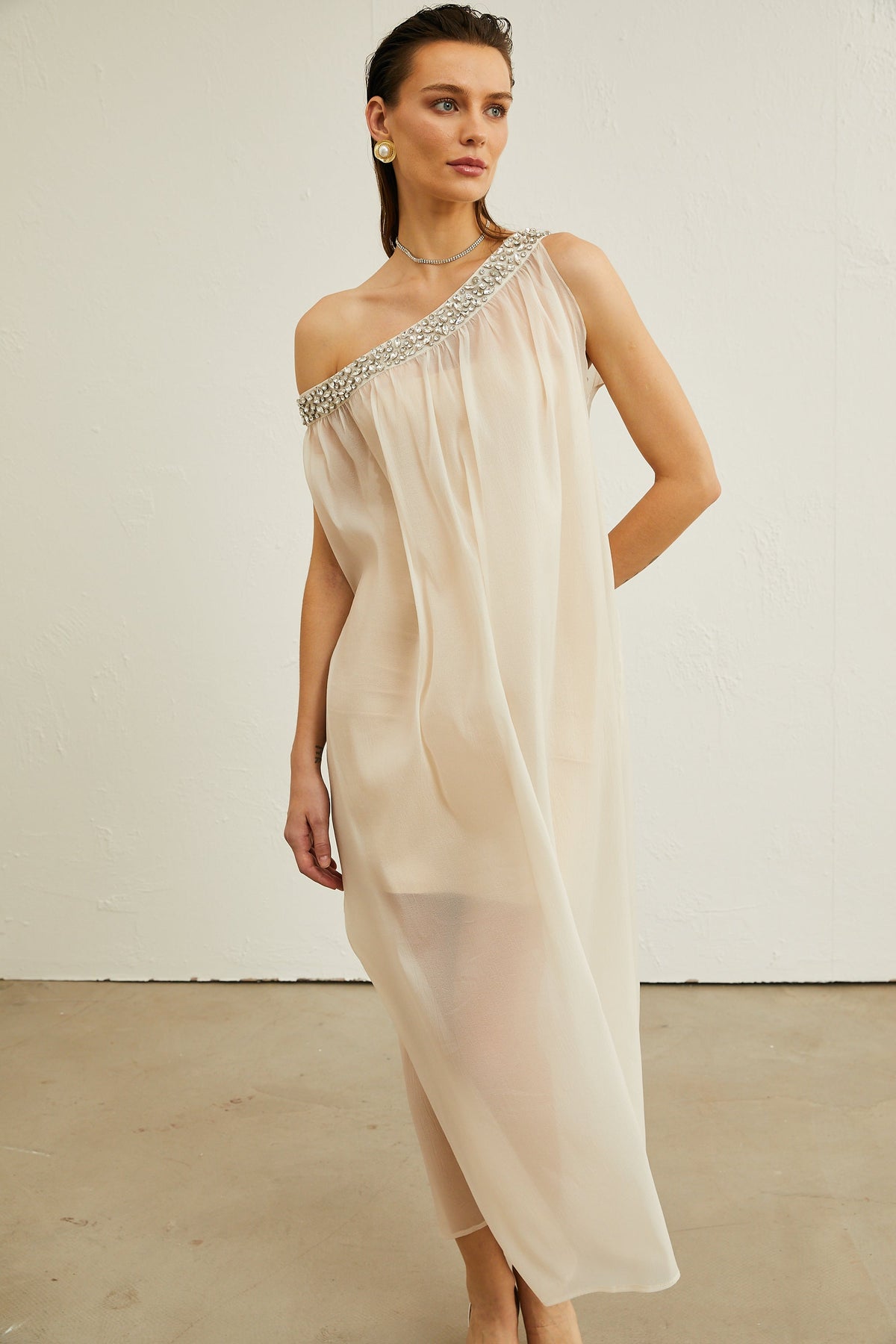 Austen kristal midi elbise