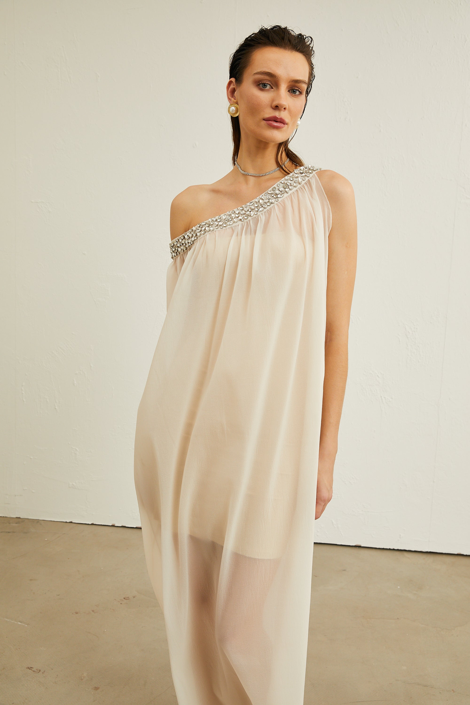 Austen kristal midi elbise
