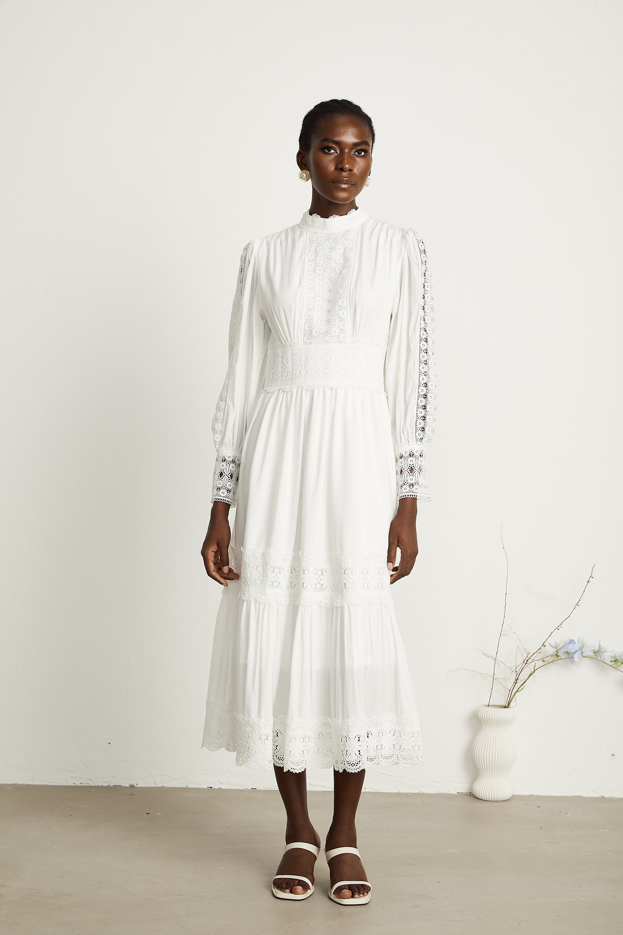 Severine dantel midi elbise