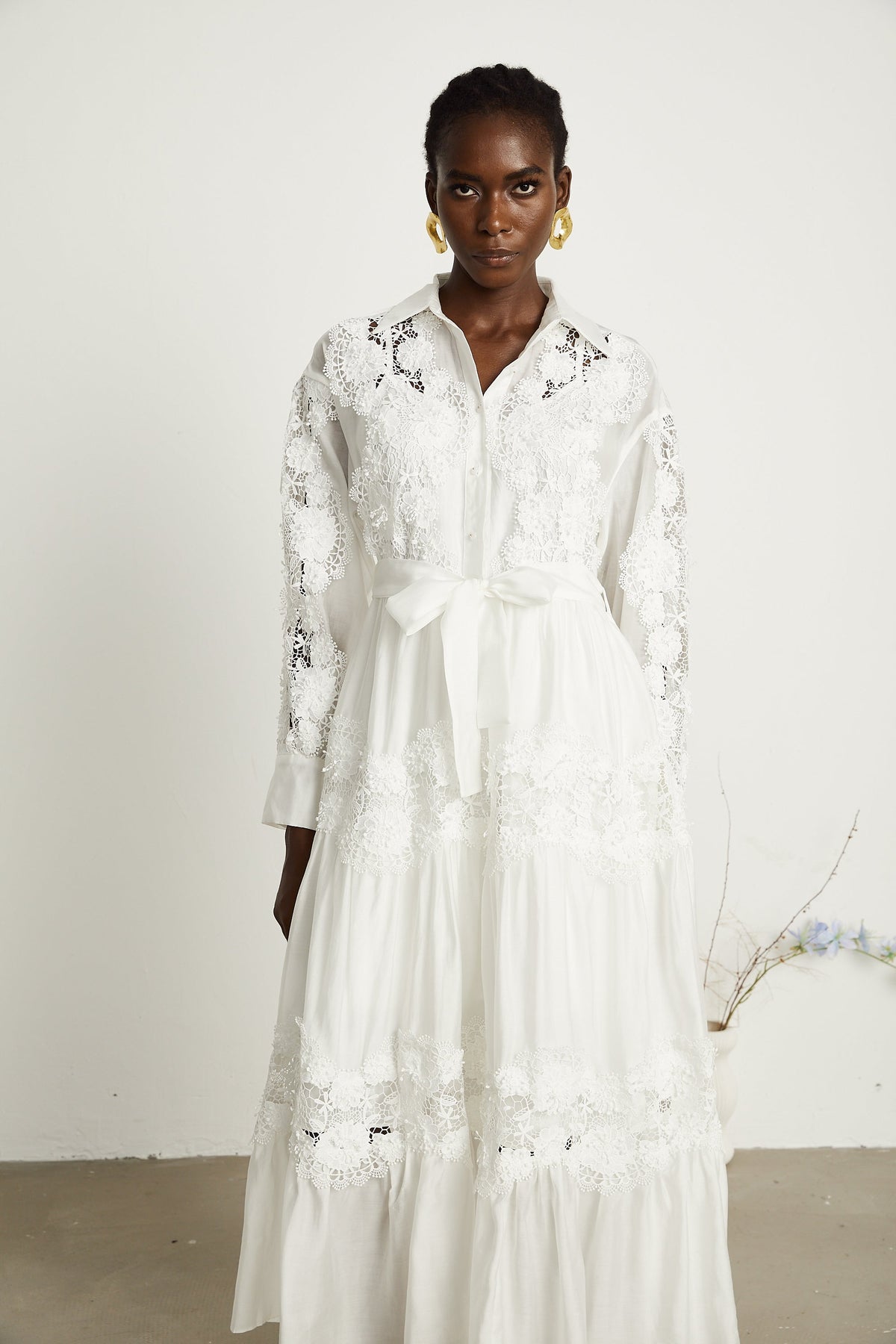 Éléonore dantel midi elbise