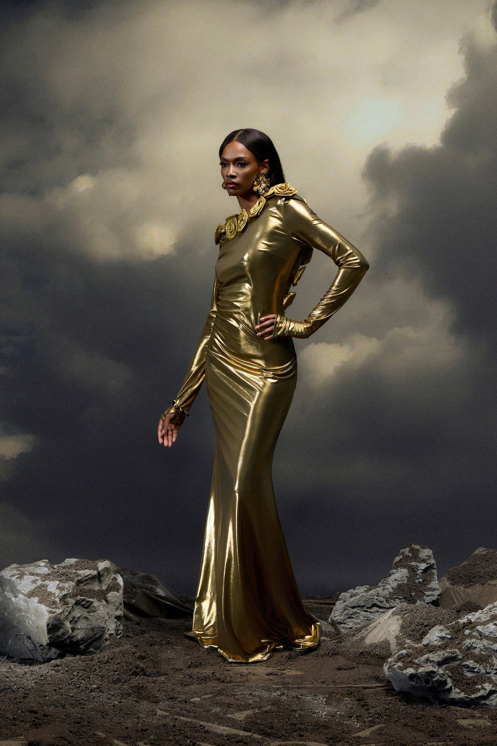 Octavia Çiçek Aplikeli Sırtı Açık Uzun Elbise