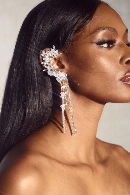 Kristal Çiçek Püskül Kulak Klipsi