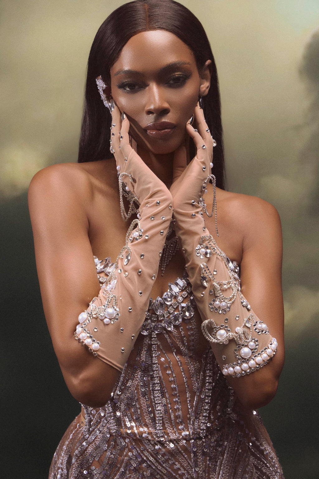 Elaine Diamond Taşlı Korse Transparan Maxi Elbise