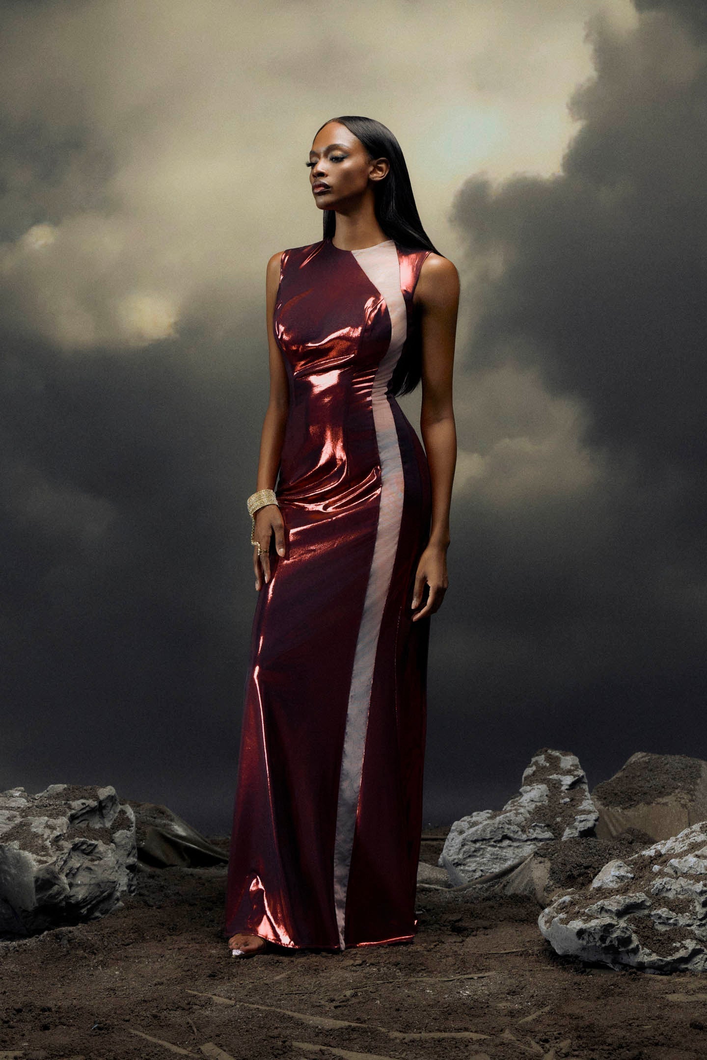 Joanna Metalik Fileli Anka Uzun Elbise