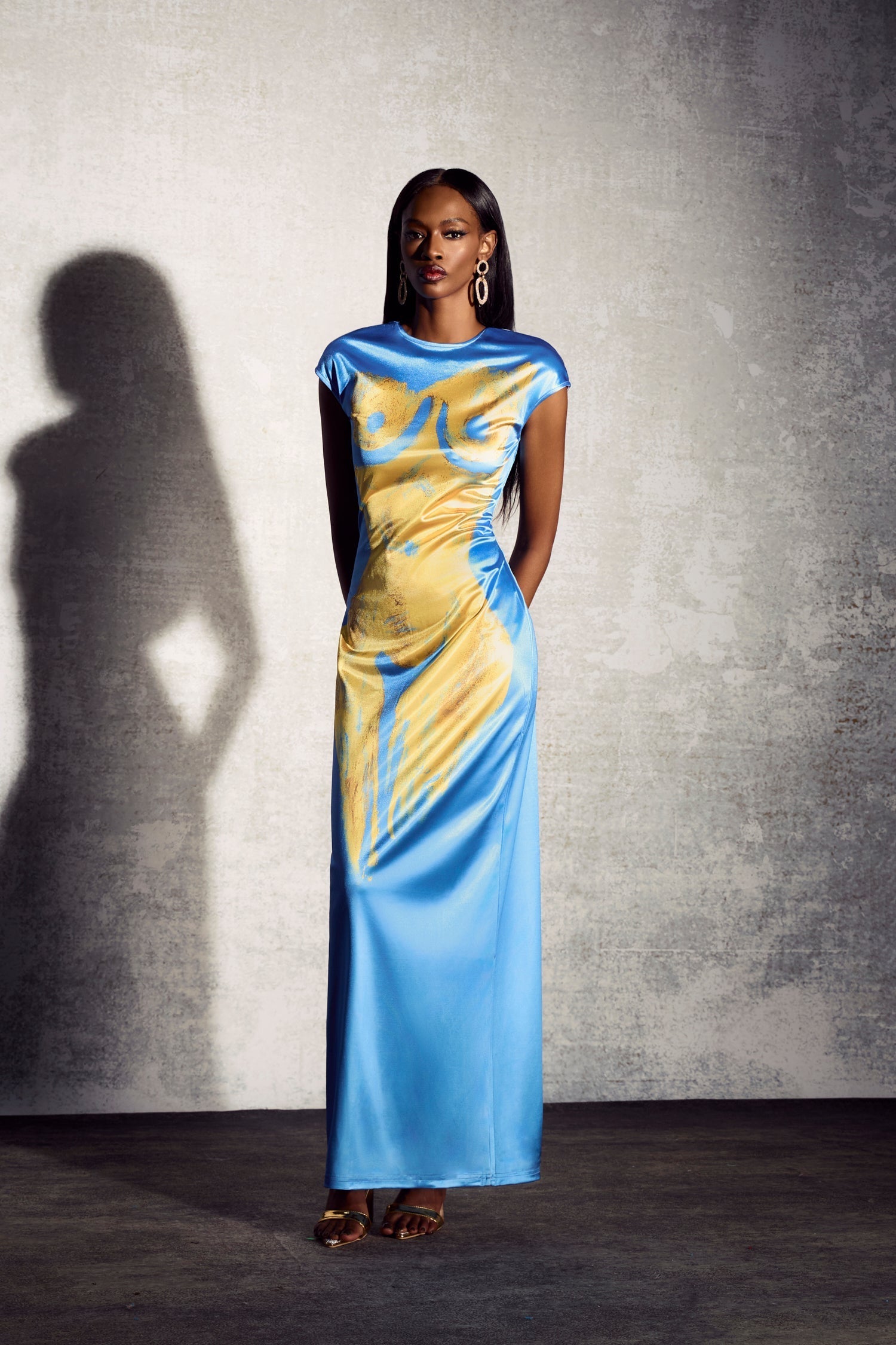 Abigail Baskılı Kısa Kollu Maxi Bölme Elbise