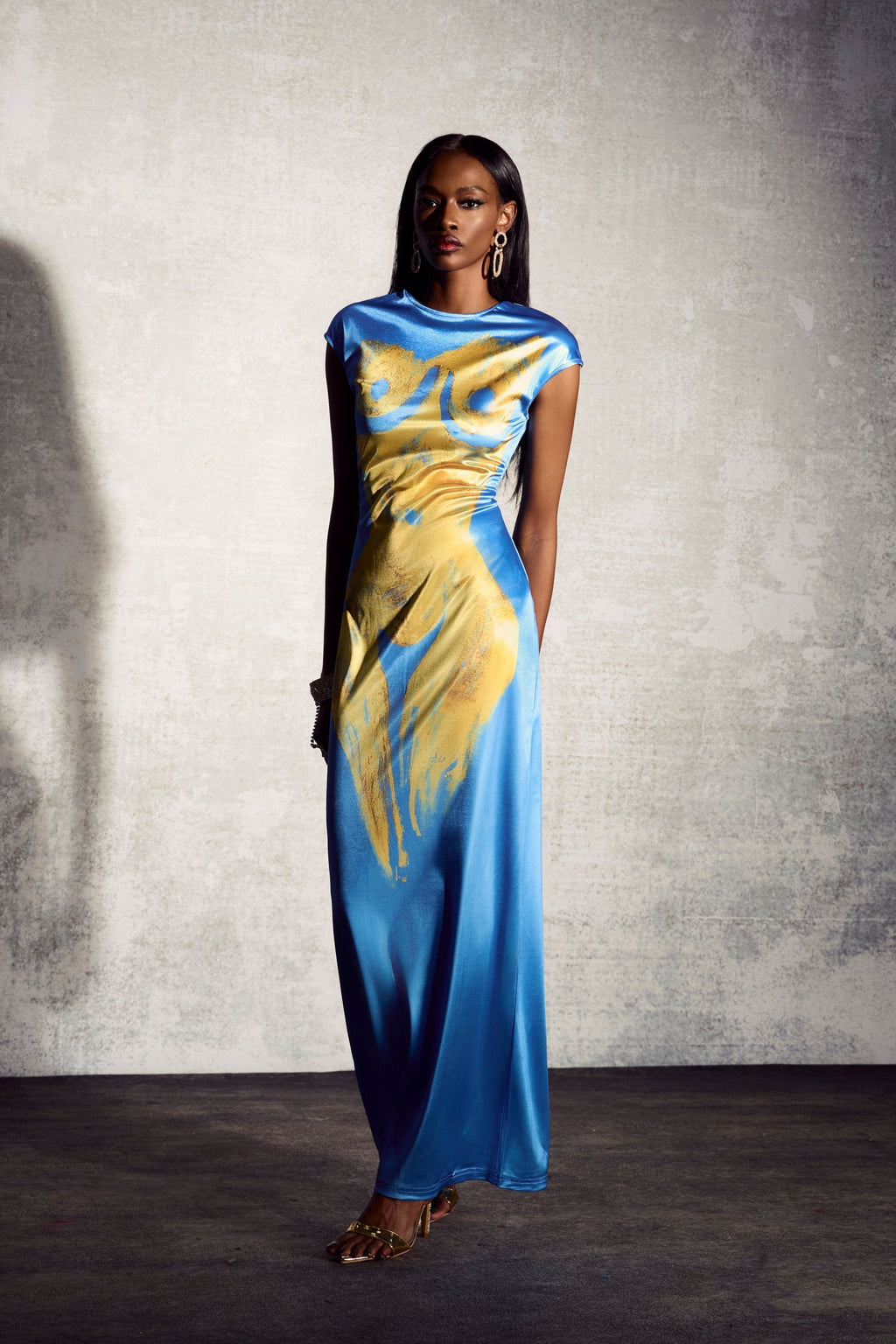 Abigail Baskılı Kısa Kollu Maxi Bölme Elbise