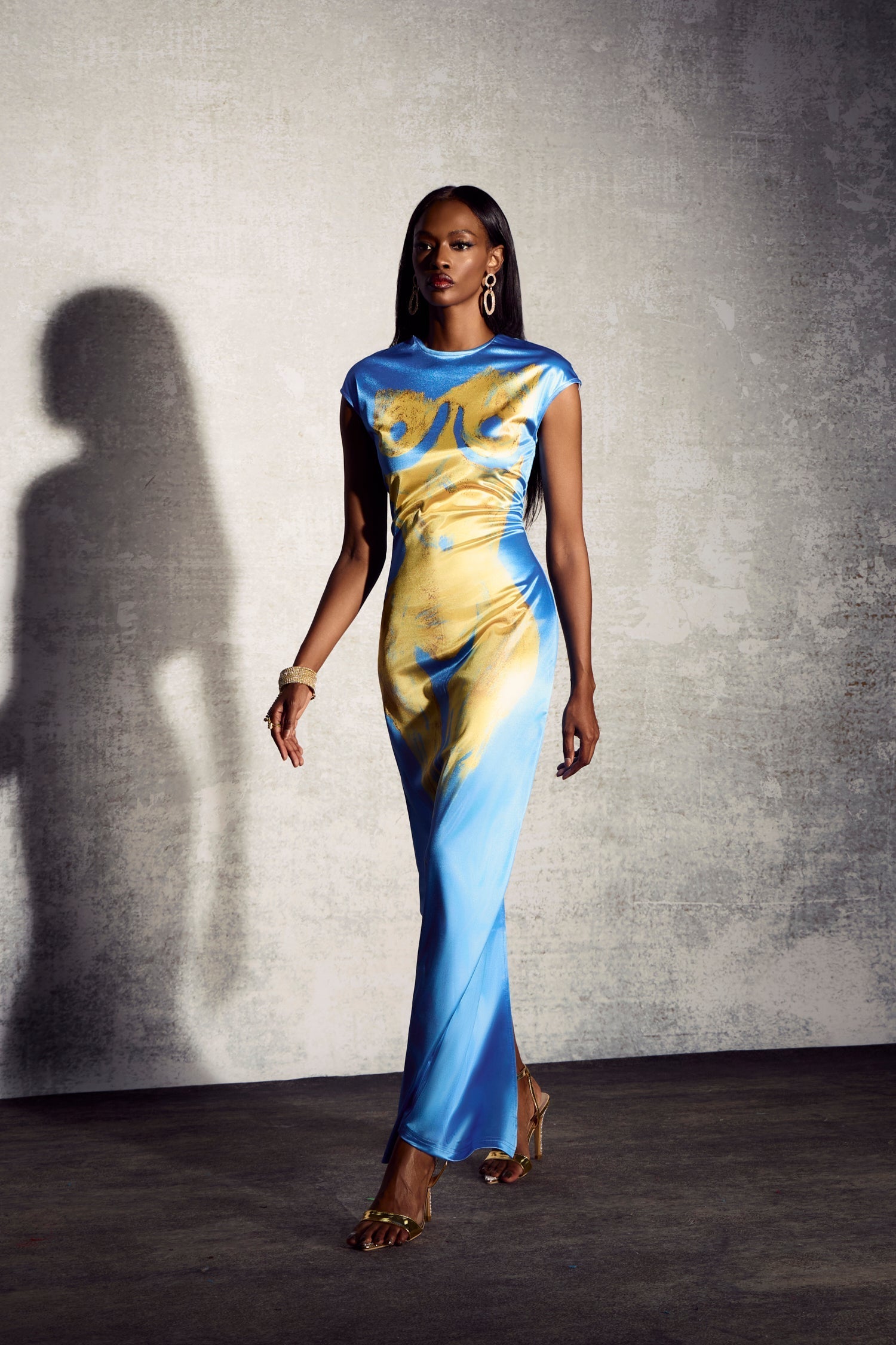 Abigail Baskılı Kısa Kollu Maxi Bölme Elbise