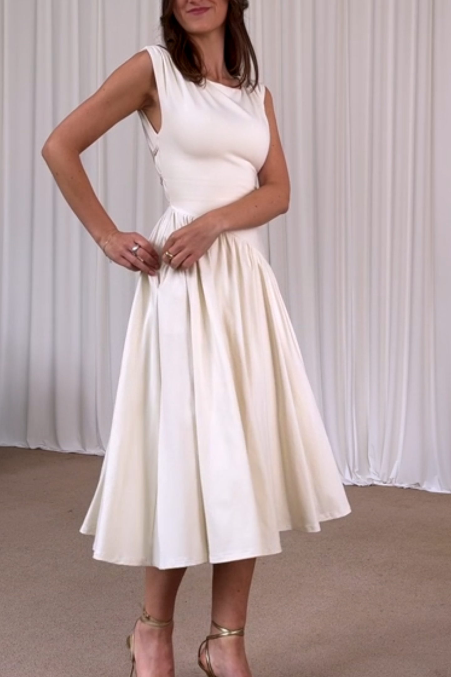 Renee Asimetrik Pileli Midi Elbise